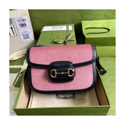 Gucci Horsebit 1955 Small Bag Pink Corduroy 602204 LDBS16316