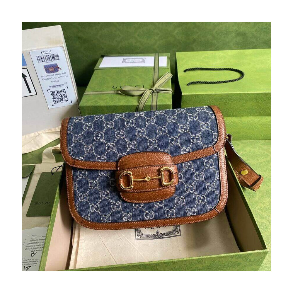 Gucci Horsebit 1955 Small Bag in Blue Denim 602204 LDBS16308