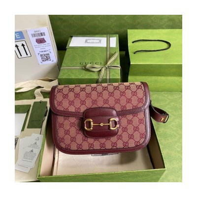 Gucci Horsebit 1955 Small Bag in Burgundy GG Canvas 602204 LDBS16311