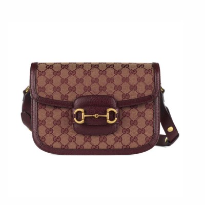 Gucci Horsebit 1955 Small Bag in Burgundy GG Canvas 602204 LDBS16311