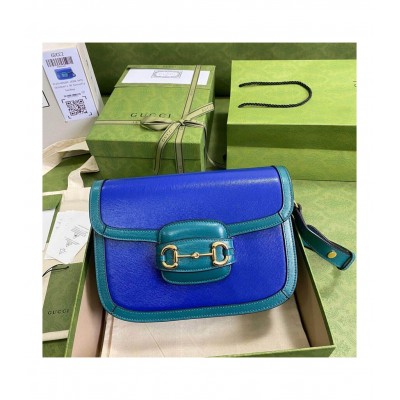 Gucci Horsebit 1955 Small Shoulder Bag Blue and Green Leather 602204 LDBS16321