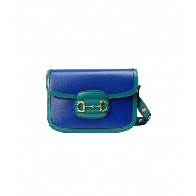 Gucci Horsebit 1955 Small Shoulder Bag Blue and Green Leather 602204 LDBS16321