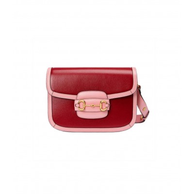 Gucci Horsebit 1955 Small Shoulder Bag Red and Pink Leather 602204 LDBS16323