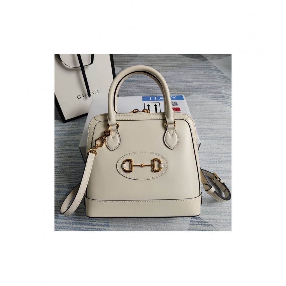 Gucci Horsebit 1955 Small Top Handle Bag in White Leather 621220 LDBS16327