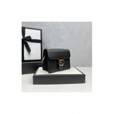 Gucci Interlocking Chain Leather Cross Body Bag Black 510304 LDBS16196