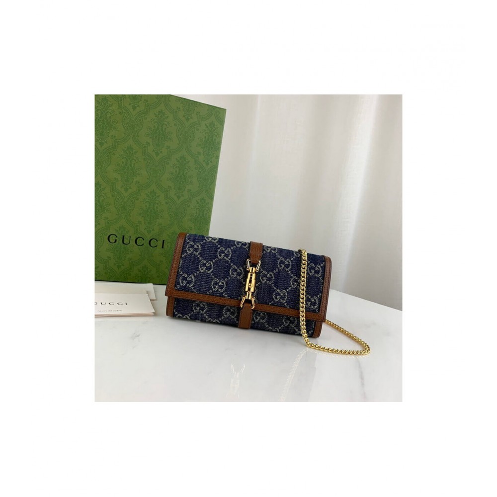 Gucci Jackie 1961 Chain Wallet in Blue Denim 652681 LDBS16627