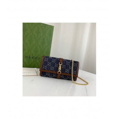 Gucci Jackie 1961 Chain Wallet in Blue Denim 652681 LDBS16627