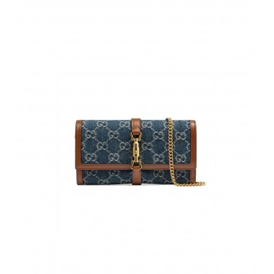 Gucci Jackie 1961 Chain Wallet in Blue Denim 652681 LDBS16627