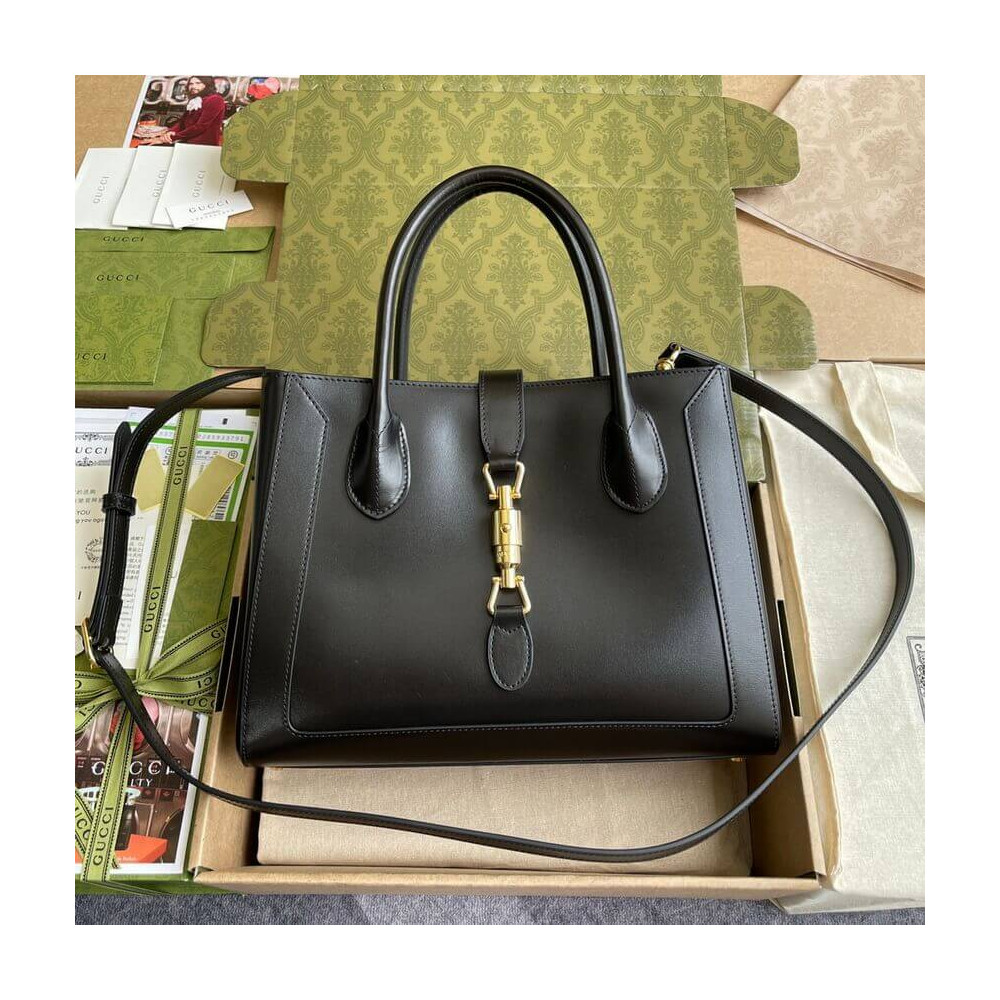 Gucci Jackie 1961 Medium Tote Bag in Black Leather 649016 LDBS16588