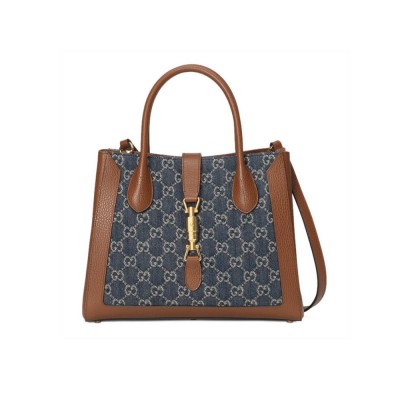 Gucci Jackie 1961 Medium Tote Bag in Blue Denim 649016 LDBS16589