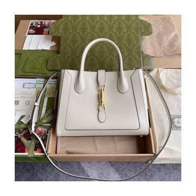 Gucci Jackie 1961 Medium Tote Bag in White Leather 649016 LDBS16591