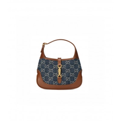 Gucci Jackie 1961 Mini Shoulder Bag in Blue Jacquard Denim 637092 LDBS16333