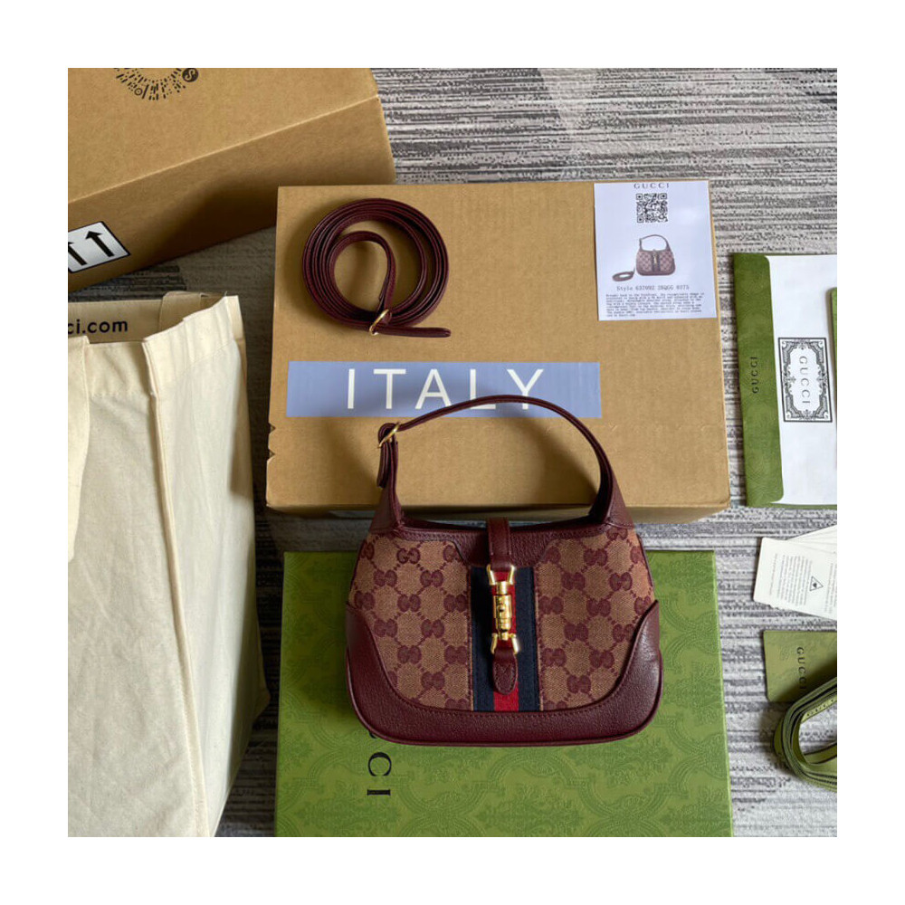 Gucci Jackie 1961 Mini Shoulder Bag in Burgundy GG Canvas 637092 LDBS16334