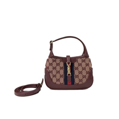 Gucci Jackie 1961 Mini Shoulder Bag in Burgundy GG Canvas 637092 LDBS16334