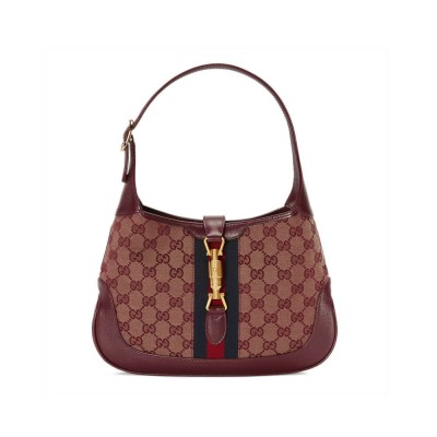 Gucci Jackie 1961 Small Shoulder Bag in Burgundy GG Canvas 636706 LDBS16338