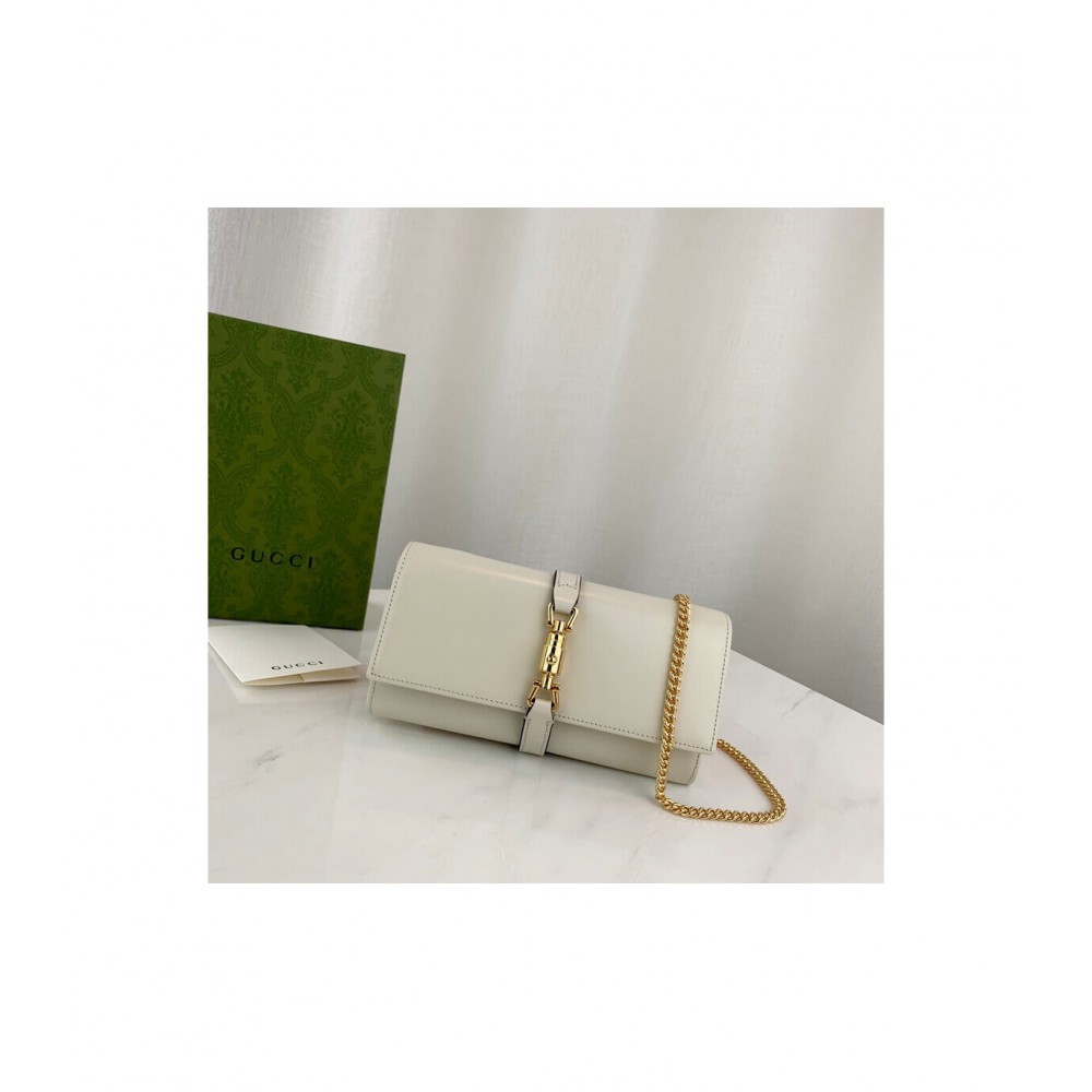 Gucci Jackie 1961 White Calfskin Chain Wallet 652681 LDBS16630