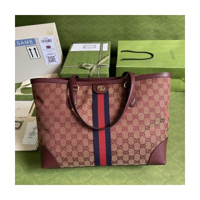 Gucci Ophidia Medium Tote With Web in Burgundy GG Canvas 631685 LDBS16605