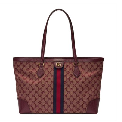 Gucci Ophidia Medium Tote With Web in Burgundy GG Canvas 631685 LDBS16605