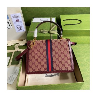 Gucci Ophidia Small Top Handle Bag With Web Burgundy 651055 LDBS16498