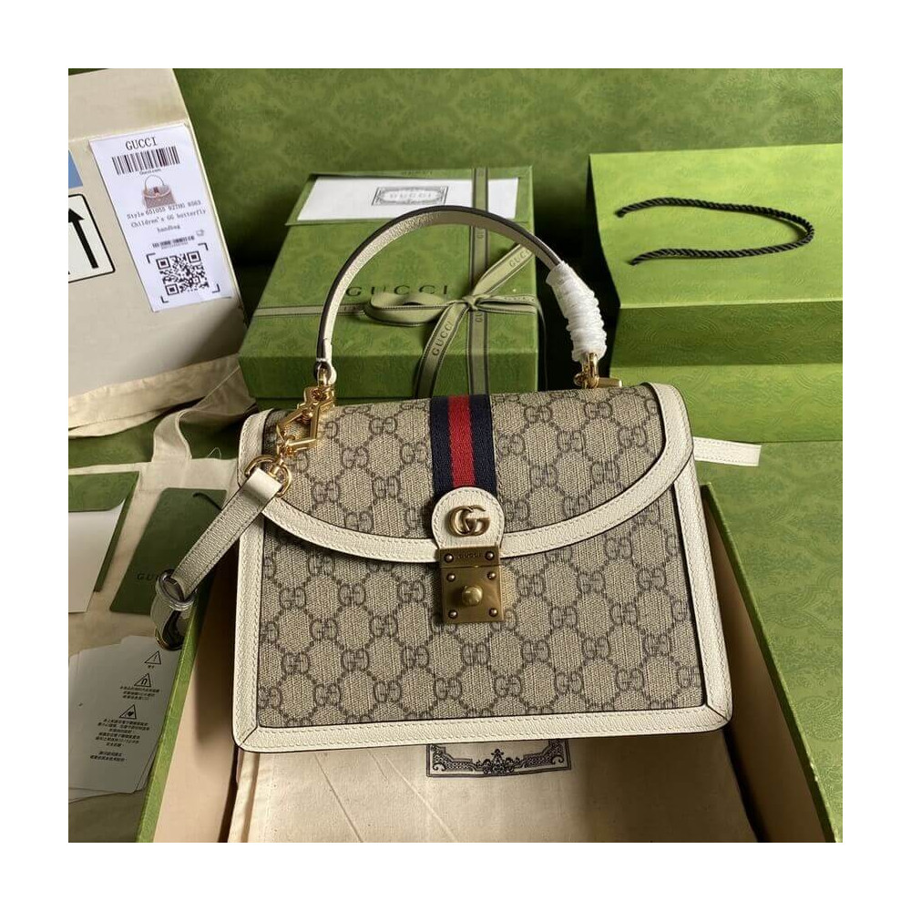 Gucci Ophidia Small Top Handle Bag With Web White 651055 LDBS16499