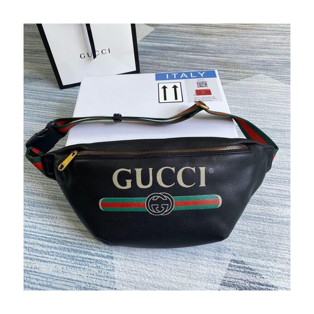 Gucci Print Leather Belt Bag Black 493869 LDBS16176