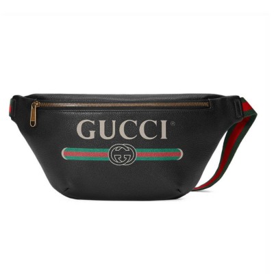 Gucci Print Leather Belt Bag Black 493869 LDBS16176