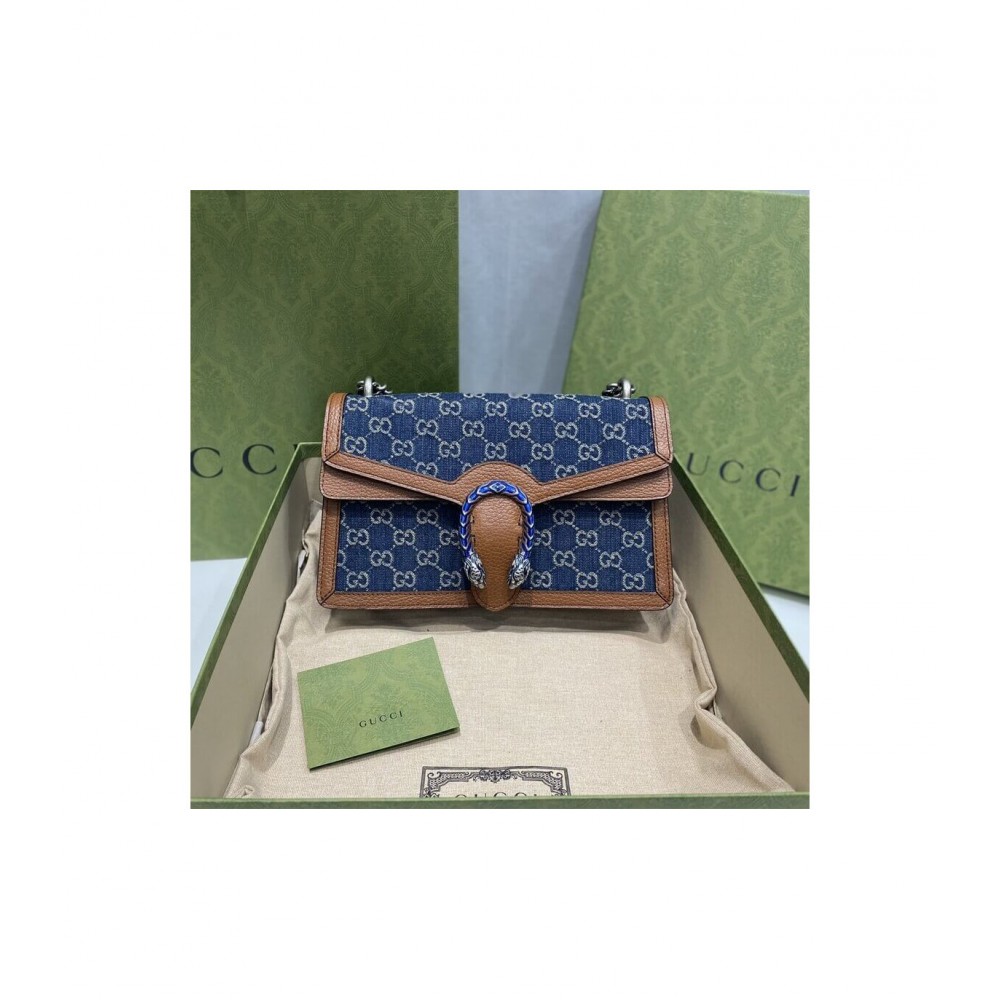 Gucci Small Dionysus Shoulder Bag in Blue Jacquard Denim 400249 LDBS16232