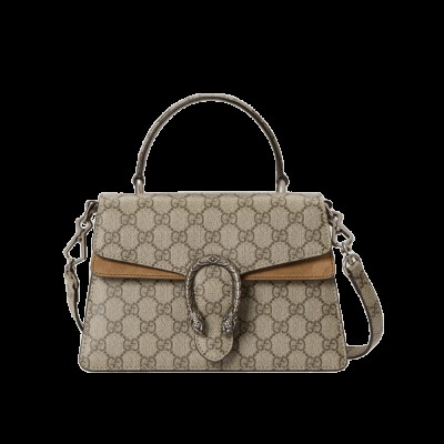 Gucci Small Dionysus Top Handle Bag Taupe Suede Trim 739496 LDBS16234