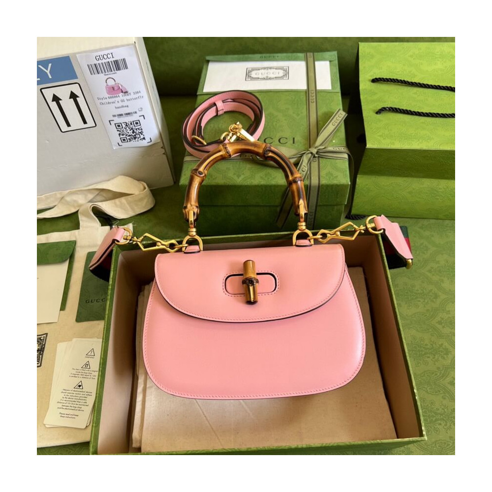 Gucci Small Top Handle Bag with Bamboo Pink 675797 LDBS16556