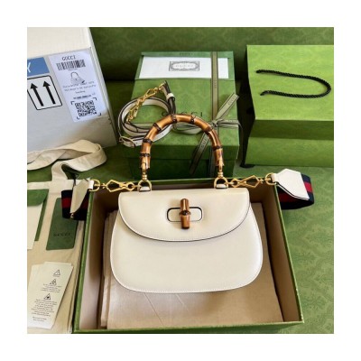 Gucci Small Top Handle Bag with Bamboo White 675797 LDBS16557