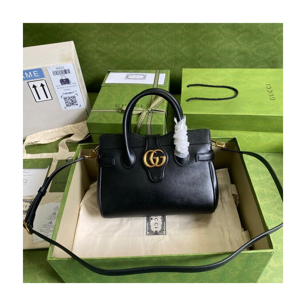 Gucci Small Top Handle Bag with Double G in Black Leather 658450 LDBS16558