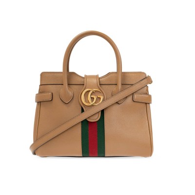 Gucci Small Top Handle Bag with Double G in Brown Leather 658450 LDBS16559