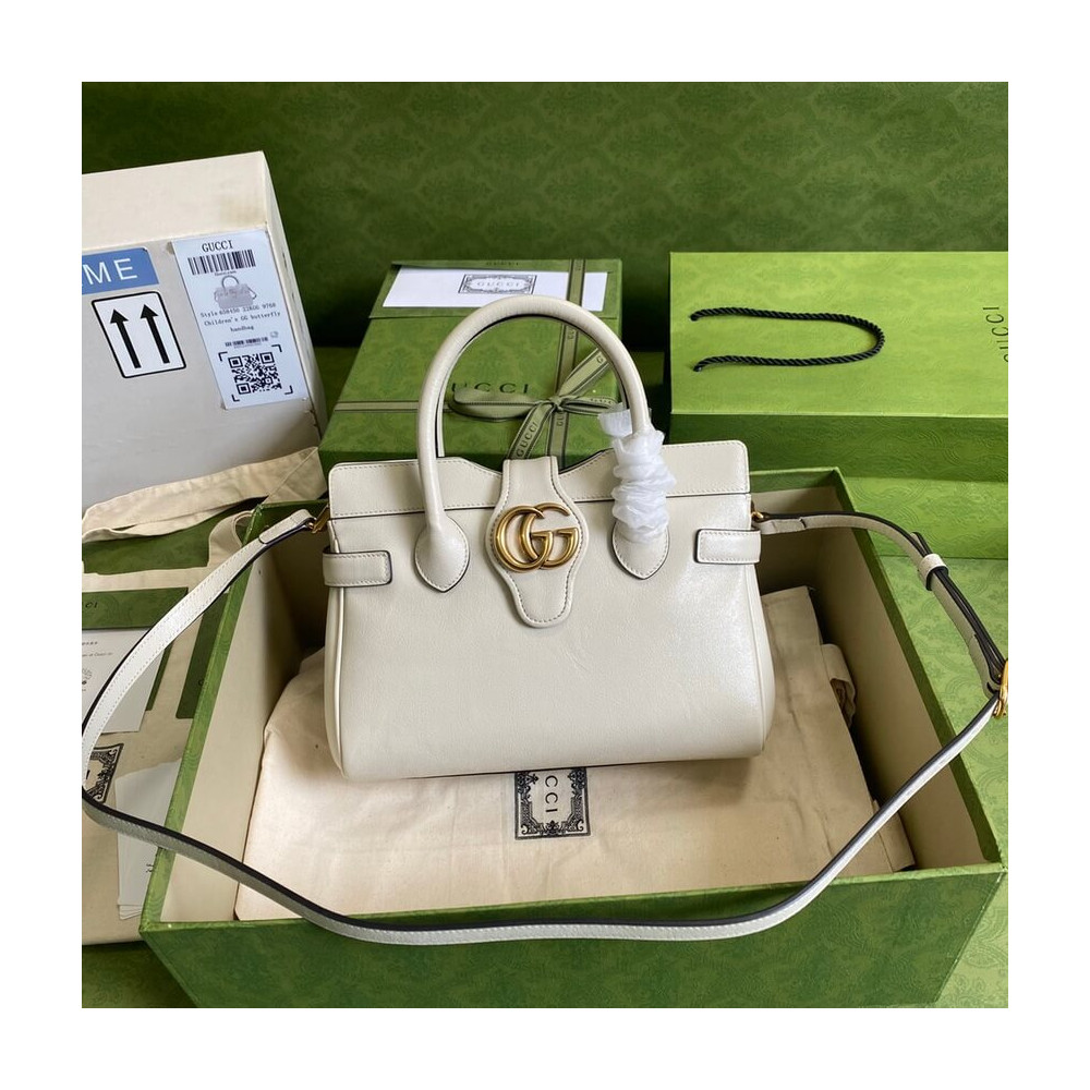 Gucci Small Top Handle Bag with Double G in White Leather 658450 LDBS16560