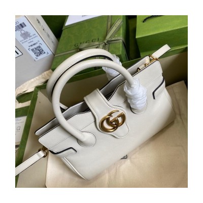 Gucci Small Top Handle Bag with Double G in White Leather 658450 LDBS16560