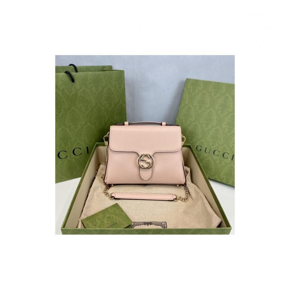 Gucci Soft Pink Leather Interlocking GG Clasp Convertible Bag 510302 LDBS16194