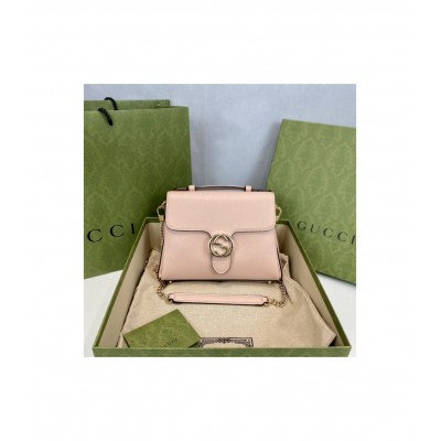 Gucci Soft Pink Leather Interlocking GG Clasp Convertible Bag 510302 LDBS16194