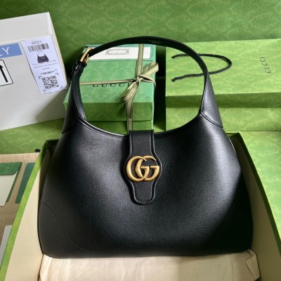 Gucci Aphrodite Medium Shoulder Bag in Black Leather