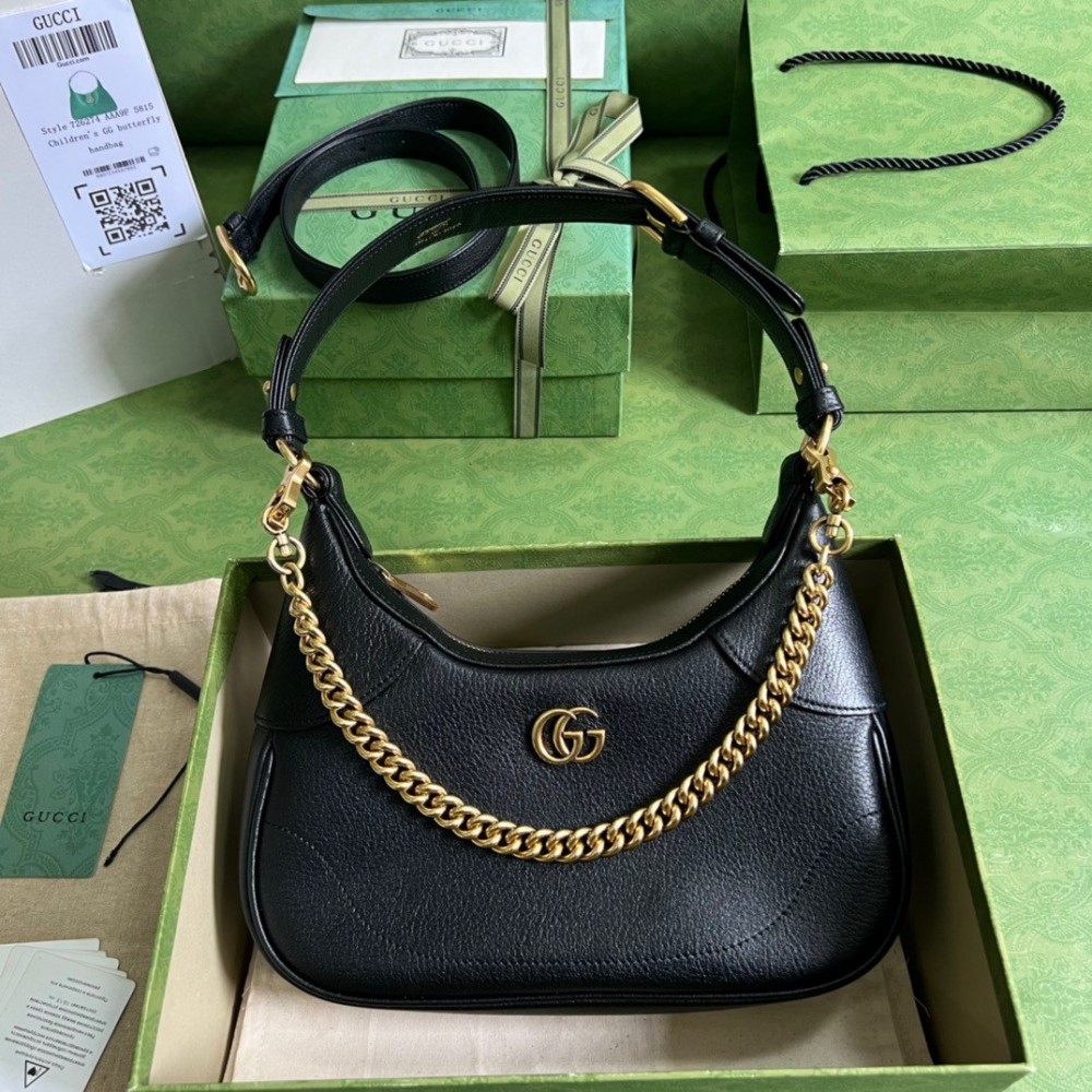 Gucci Aphrodite Small Shoulder Bag in Black Leather