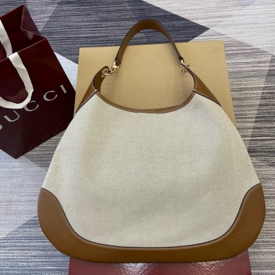 Gucci B Medium Shoulder Bag in Canvas with Brown Leather