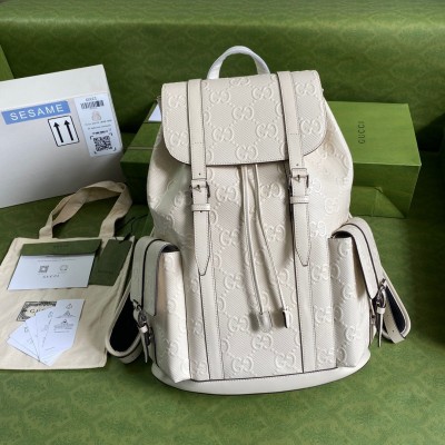 Gucci Backpack In White GG Embossed Perforated Leather