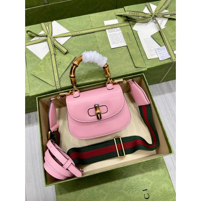 Gucci Bamboo 1947 Mini Top Handle Bag in Pink Leather