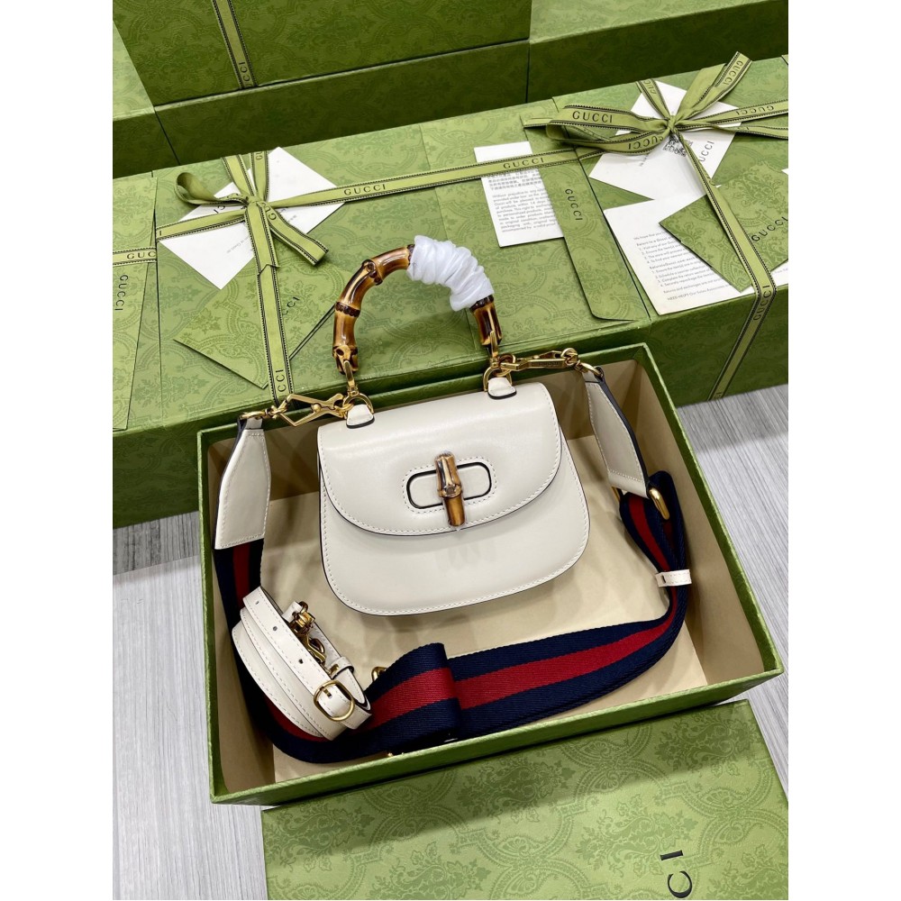 Gucci Bamboo 1947 Mini Top Handle Bag in White Leather