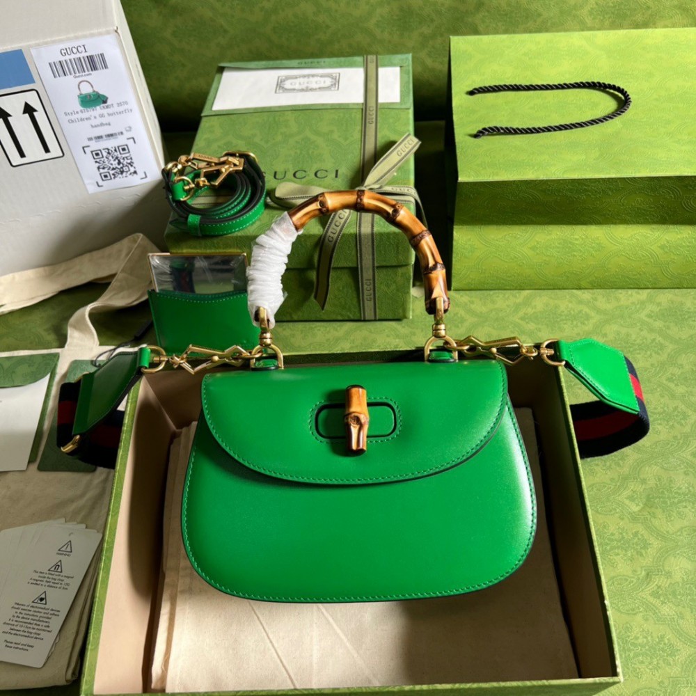 Gucci Bamboo 1947 Small Top Handle Bag in Green Leather