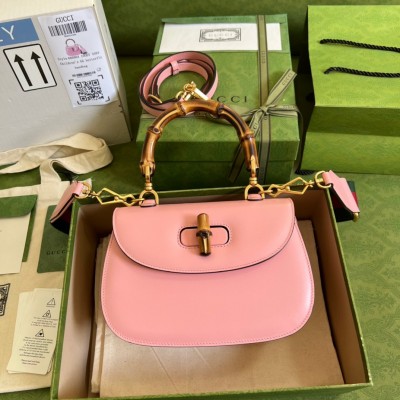 Gucci Bamboo 1947 Small Top Handle Bag in Pink Leather