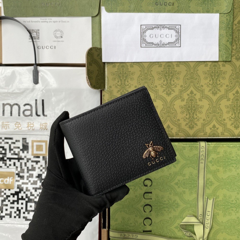 Gucci Bi-fold Wallet In Black Animalier Leather