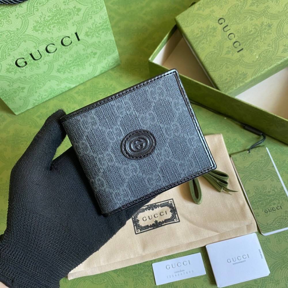 Gucci Bi-fold Wallet In Black Canvas with Interlocking G