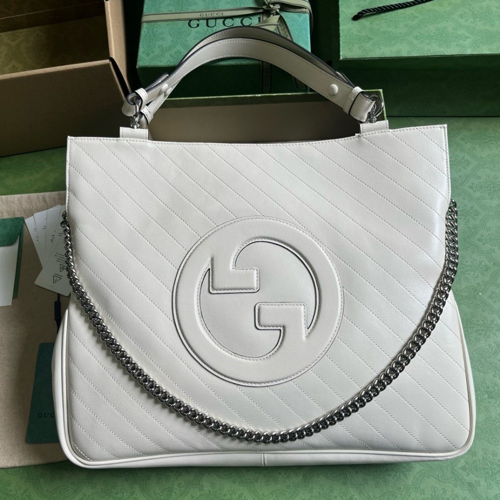 Gucci Blondie Medium Tote Bag in White Calfskin