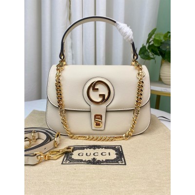 Gucci Blondie Small Top Handle Bag in White Cuir Leather