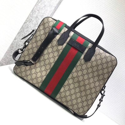 Gucci Briefcase in Beige GG Supreme with Web