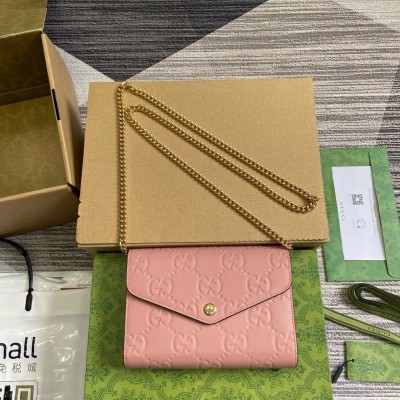 Gucci Chain Wallet in Rose Beige GG Leather